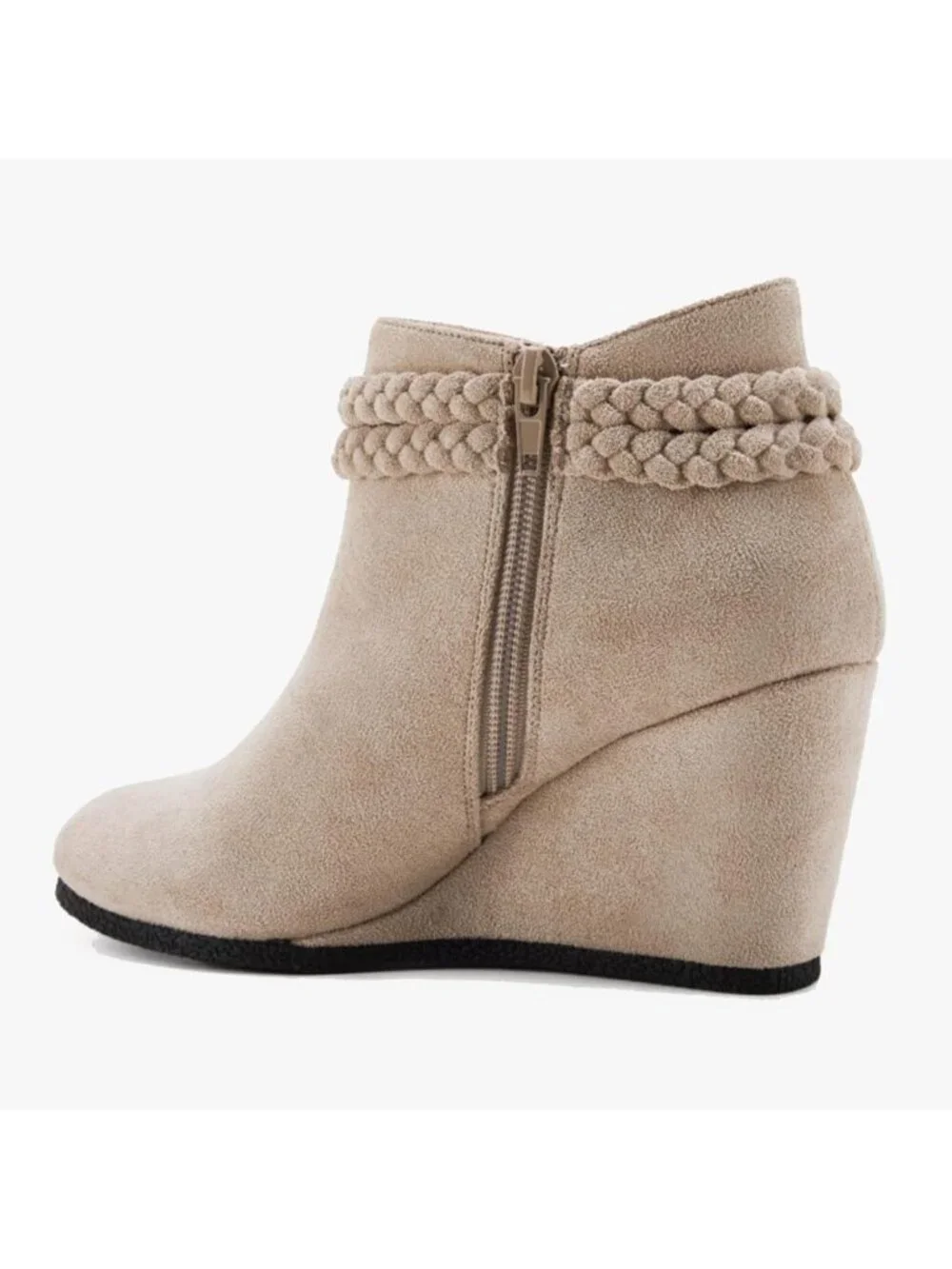 Women's Beige Braided Fringe Strap Western Heeled Fall Booties Dress Shoes